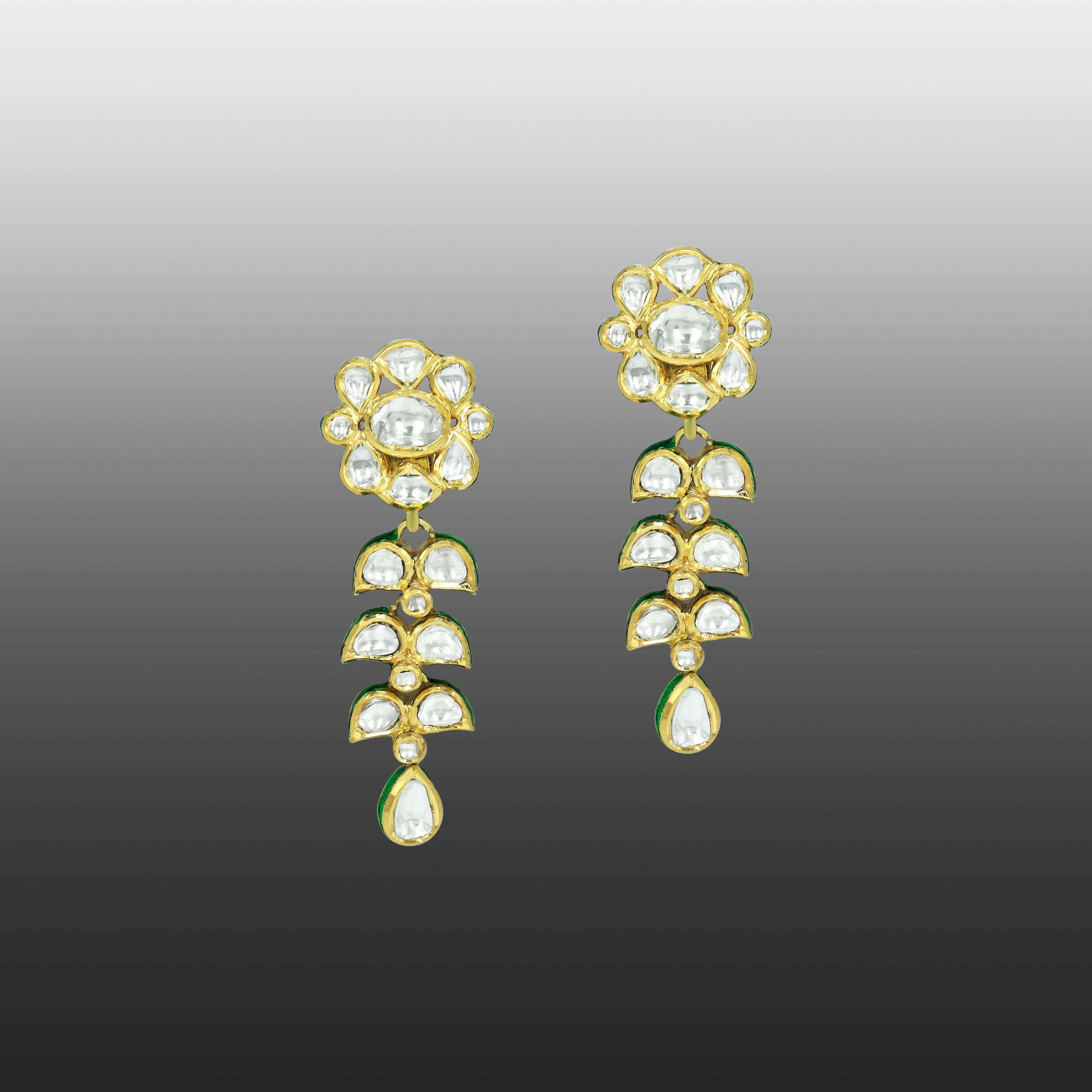 Floral Polki Drop Earrings with Petal Design and Teardrop